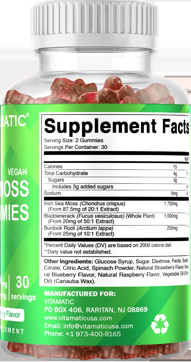 2-Pack Irish Sea Moss Gummies – 3000mg with Bladderwrack & Burdock Root"
