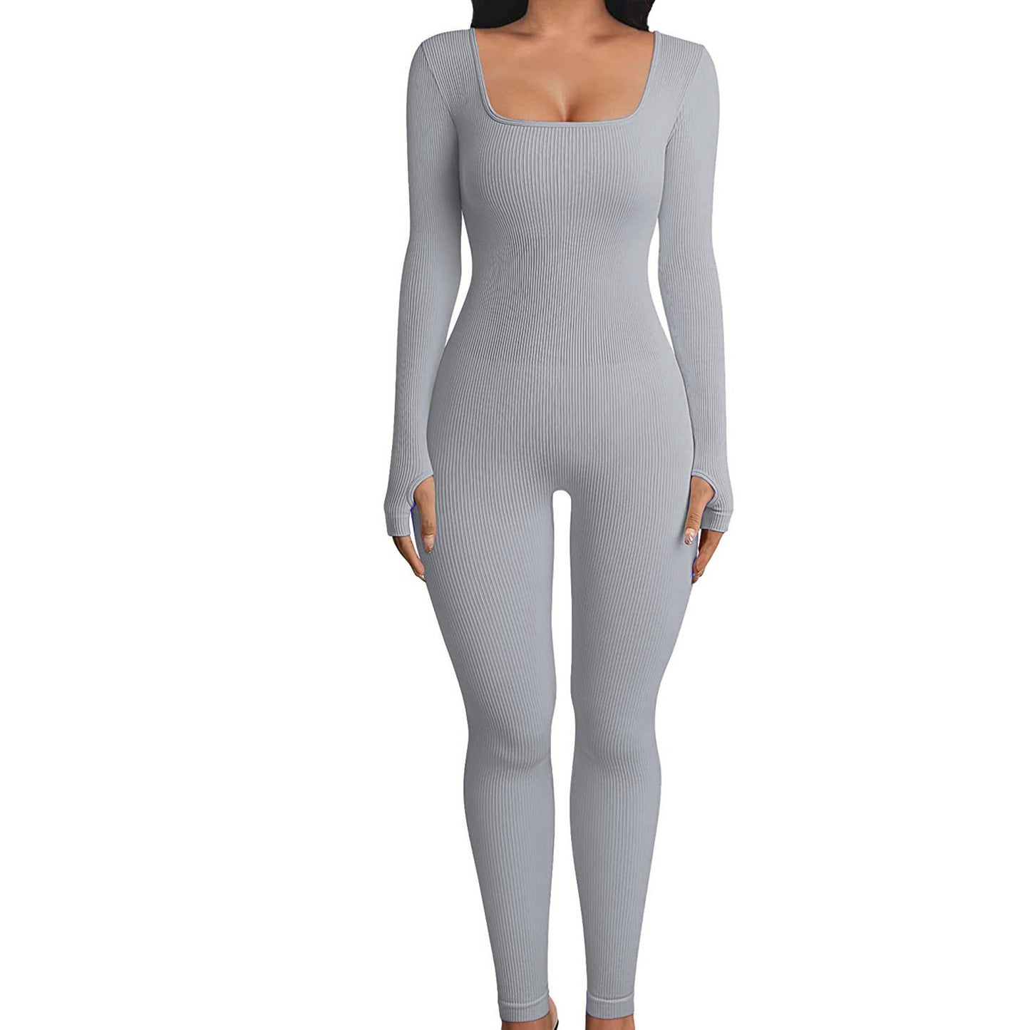 Women's Long Sleeve Square Collar Yoga Jumpsuit