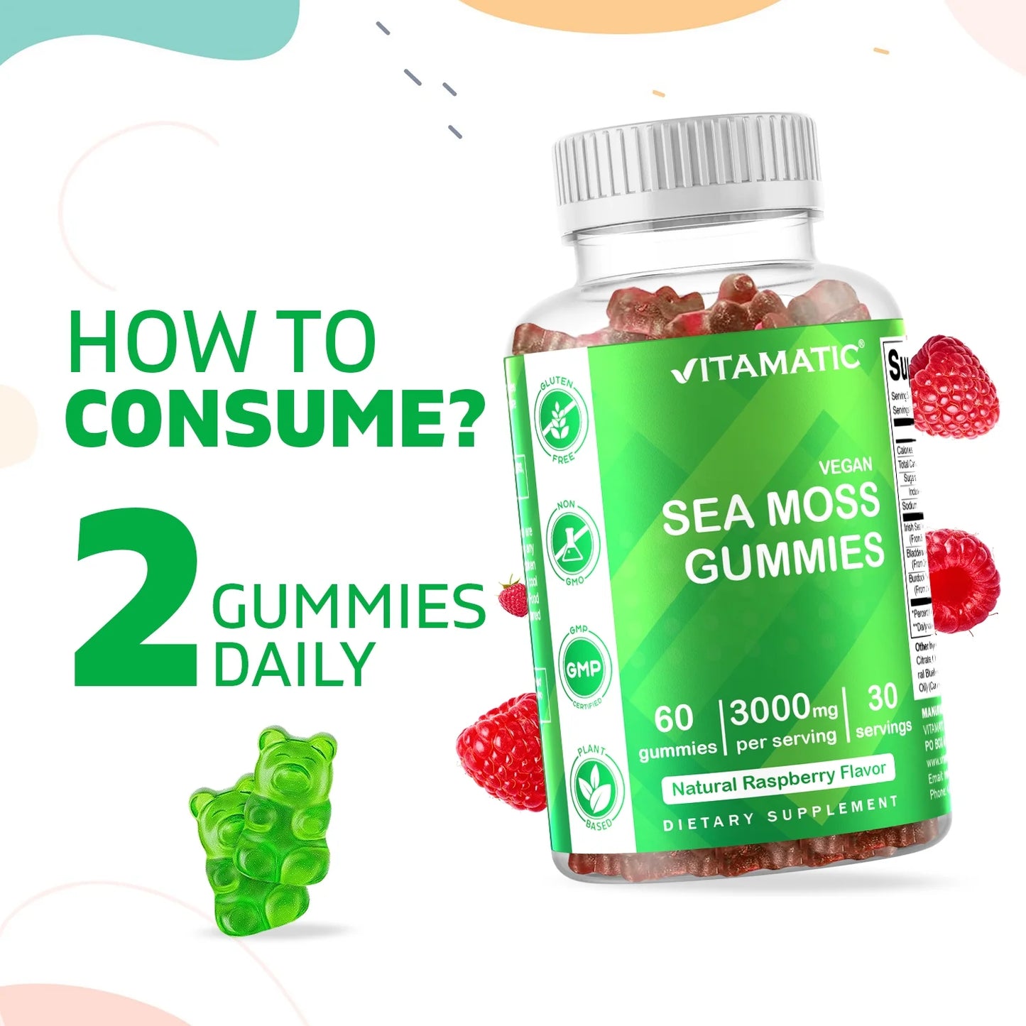 2-Pack Irish Sea Moss Gummies – 3000mg with Bladderwrack & Burdock Root"