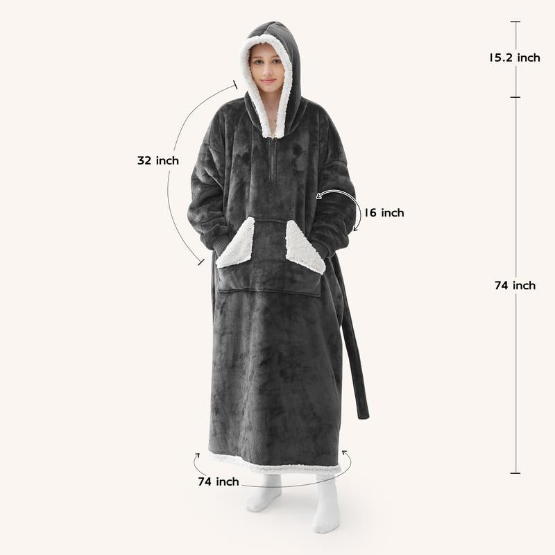 Touchat Wearable Blanket Hoodie – Cozy Sherpa Fleece with Pocket & Belt