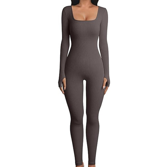 Women's Long Sleeve Square Collar Yoga Jumpsuit