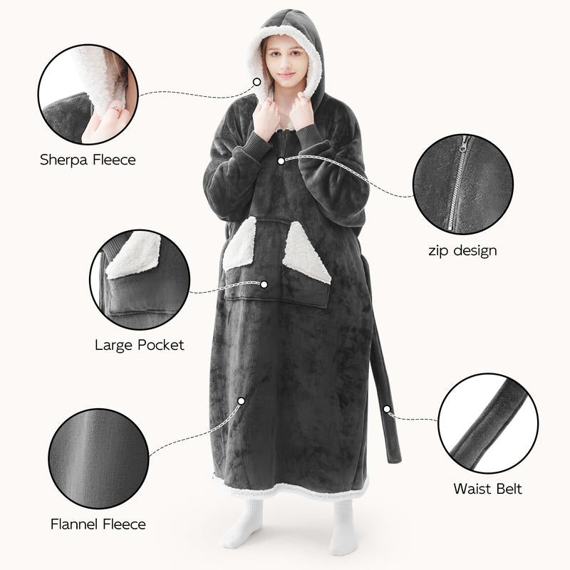 Touchat Wearable Blanket Hoodie – Cozy Sherpa Fleece with Pocket & Belt