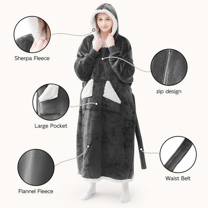 Touchat Wearable Blanket Hoodie – Cozy Sherpa Fleece with Pocket & Belt