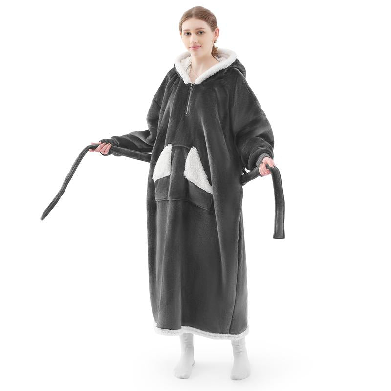 Touchat Wearable Blanket Hoodie – Cozy Sherpa Fleece with Pocket & Belt