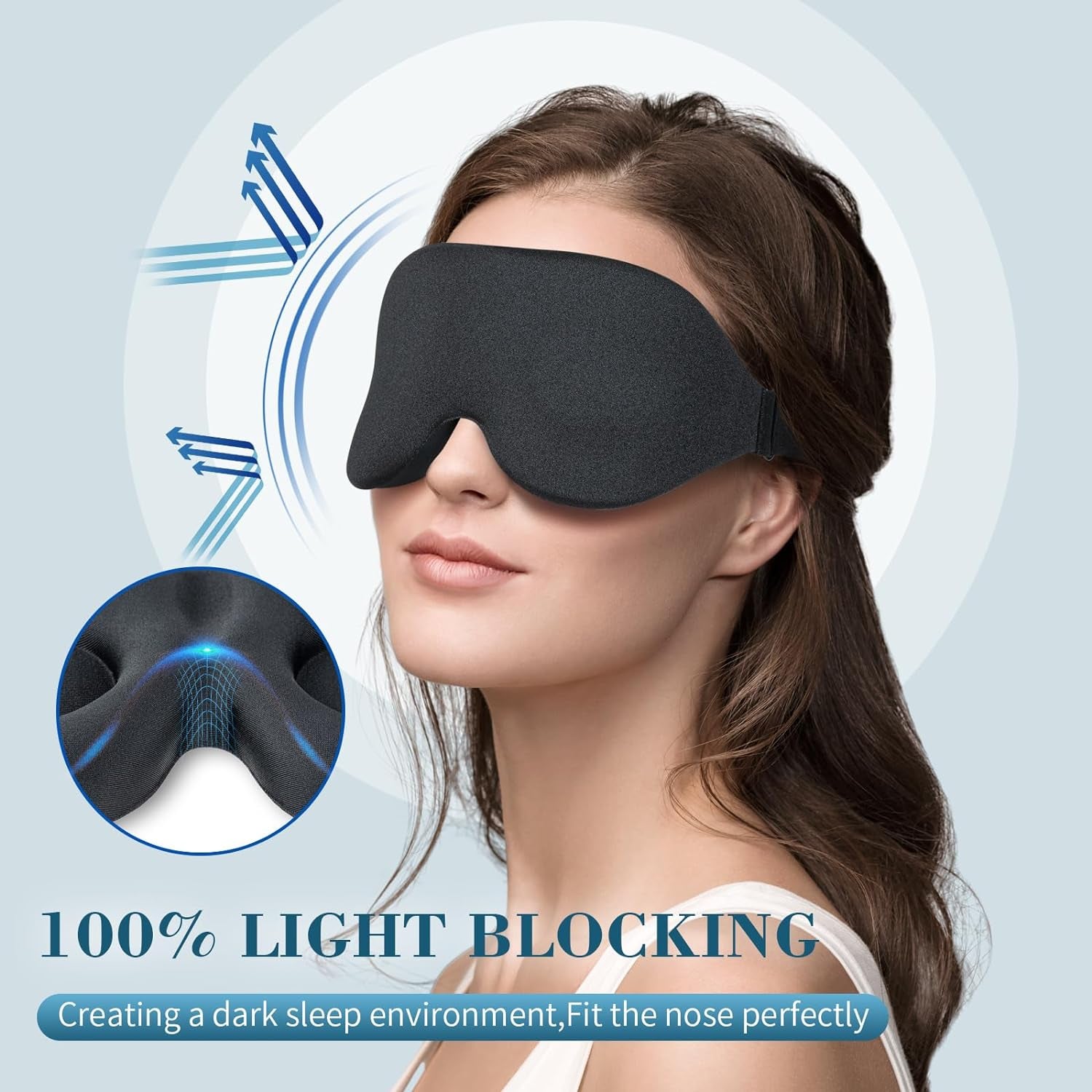 Luxury 3D Sleep Mask – Light-Blocking Contoured Cup Adjustable Strap Night mask 